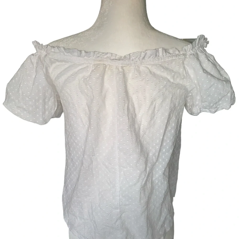 Maeve Anthropologie Sojourner White Swiss Dot Off the Shoulder Top - M